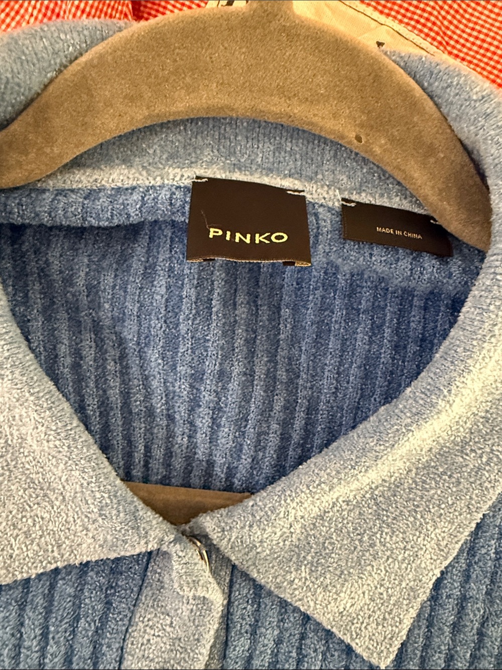 Pinko Blue Ribbed Collared V-Neck Button Cardigan - Picture 9 of 10